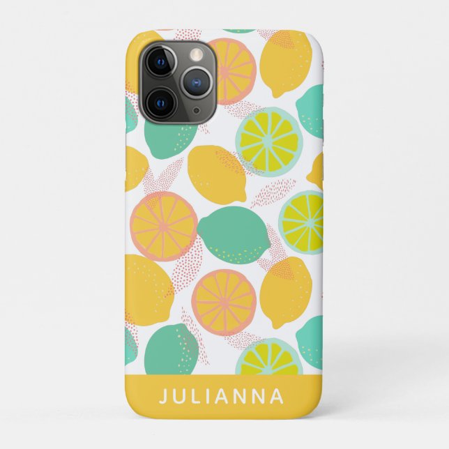 Lemon Citrus Pattern in Teal Yellow Personalized Case-Mate iPhone Case (Back)