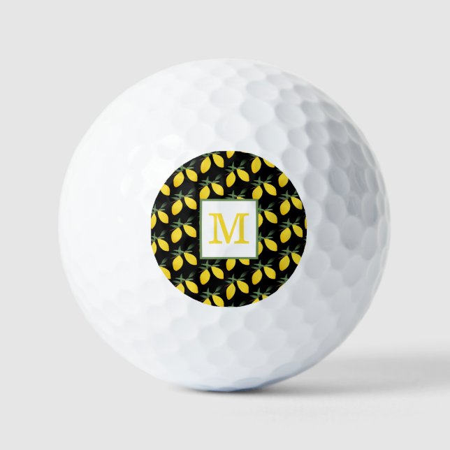  Lemon Citrus Pattern Monogram  Golf Balls (Front)
