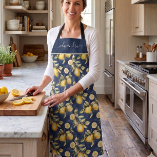 Lemon Citrus Pattern Monogram Name Apron