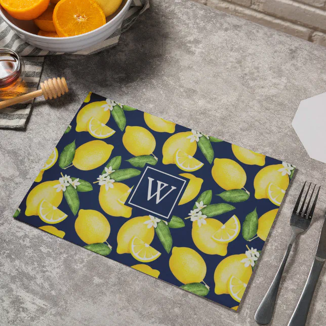 Lemon Citrus Pattern Monogram Placemat Zazzle