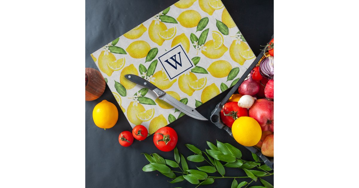 Lemon Citrus Pattern Monogram White Placemat Cutting Board Zazzle
