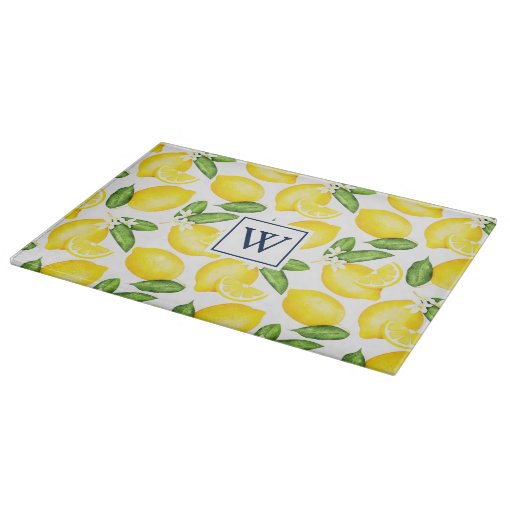 Lemon Citrus Pattern Monogram White Placemat Cutting Board Zazzle