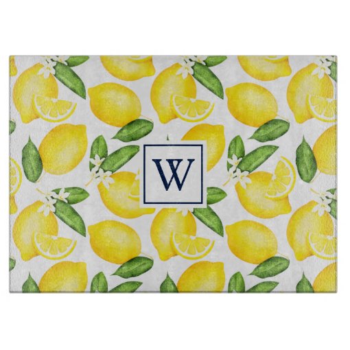 Lemon Citrus Pattern Monogram White Placemat Cutting Board Zazzle
