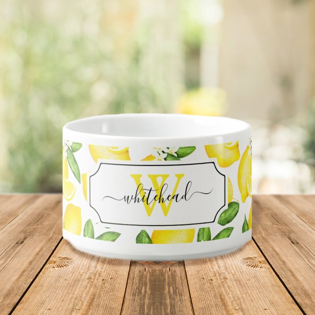 Lemon Citrus Pattern Yellow Monogram Bowl (Creator Uploaded)
