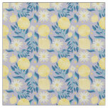 Lemon Citrus Periwinkle Floral  Fabric