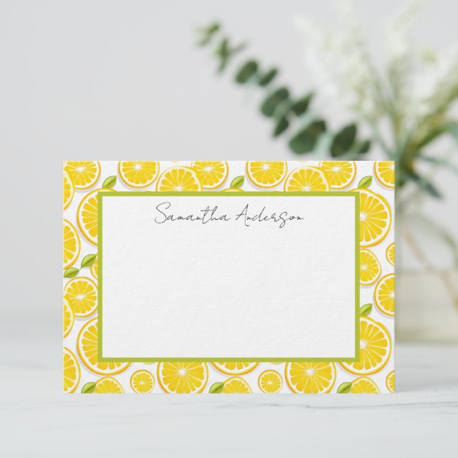 Lemon Citrus Personalized Flat Note Card (Standing Front)