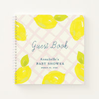 Lemon Citrus Pink Check Baby Shower Guest Book