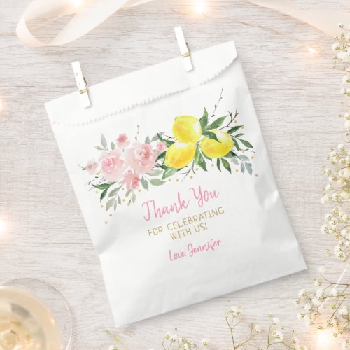 Lemon Citrus Pink Floral Bridal Shower Favor Bag
