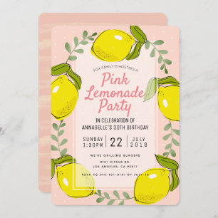 Lemon Citrus Pink Lemonade Party Invitation