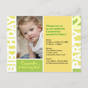 Lemon Citrus Polka Dot 2nd Birthday Postcard