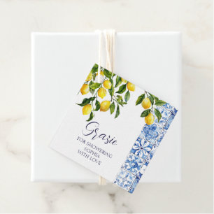 Lemon Citrus Positano Blue Tiles Bridal Shower  Favor Tags