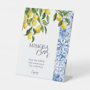 Lemon Citrus Positano Blue Tiles Mimosa Bar Pedestal Sign
