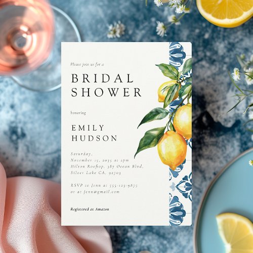 Lemon Citrus Positano Italian Bridal Shower Invitation