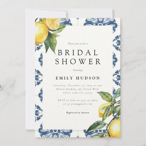 Lemon Citrus Positano Italian Bridal Shower Invitation
