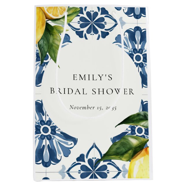 Lemon Citrus Positano Italian Bridal Shower Medium Gift Bag (Front)