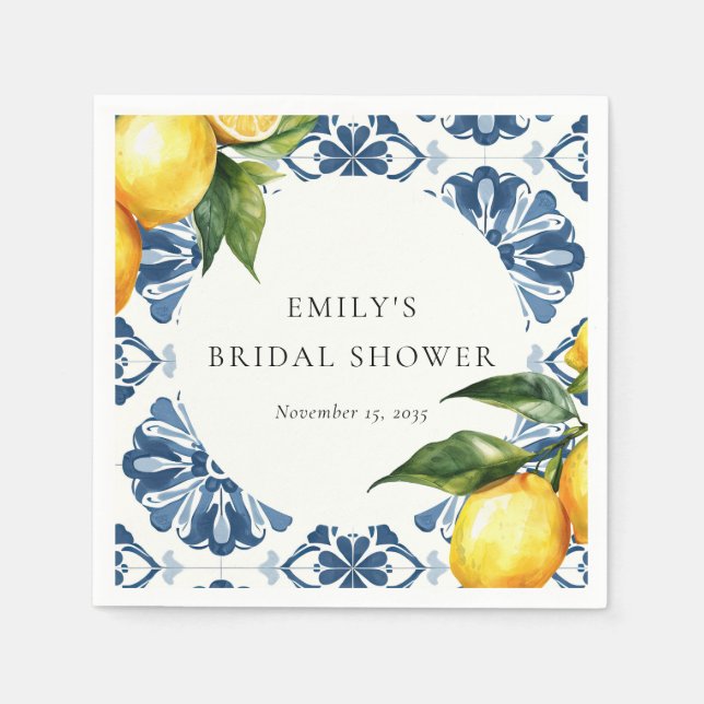 Lemon Citrus Positano Italian Bridal Shower Napkins (Front)