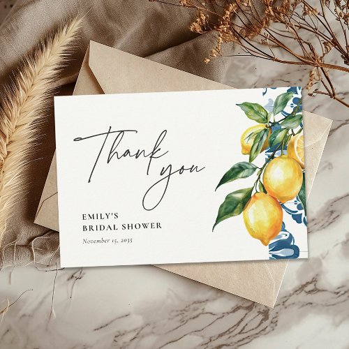 Lemon Citrus Positano Italian Bridal Shower Thank You Card