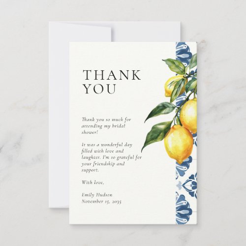 Lemon Citrus Positano Italian Bridal Shower Thank You Card