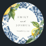 Lemon Citrus Positano Italian Wedding Classic Round Sticker<br><div class="desc">Lemon Citrus Positano Italian Wedding Classic Round Sticker</div>