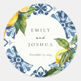 Lemon Citrus Positano Italian Wedding Classic Round Sticker