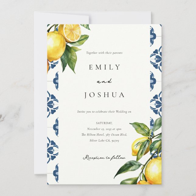 Lemon Citrus Positano Italian Wedding Invitation (Front)