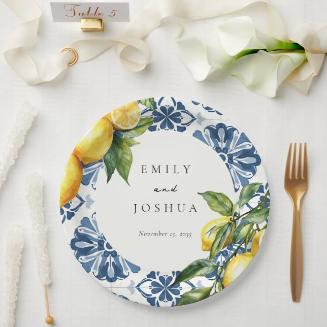 Lemon Citrus Positano Italian Wedding Paper Plates (Wedding)