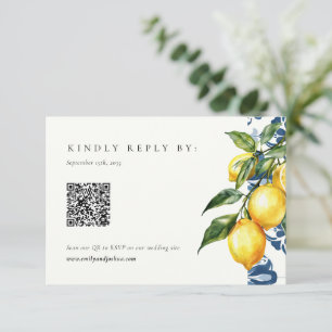 Lemon Citrus Positano Italian Wedding QR Code RSVP Card