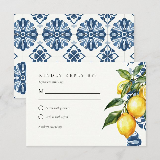 Lemon Citrus Positano Italian Wedding RSVP Card (Front/Back)