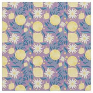 Lemon Citrus Purple Floral  Fabric