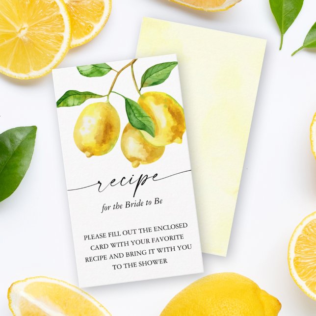 Lemon Citrus Recipe for the Bride Enclosure Card (Add these lemon enclosure cards to let guests know to bring a recipe to the bridal shower.)