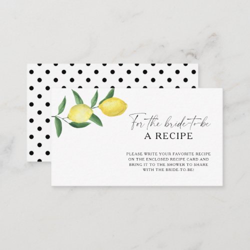 Lemon Citrus _ Recipe for the bride to be  Enclosure Card