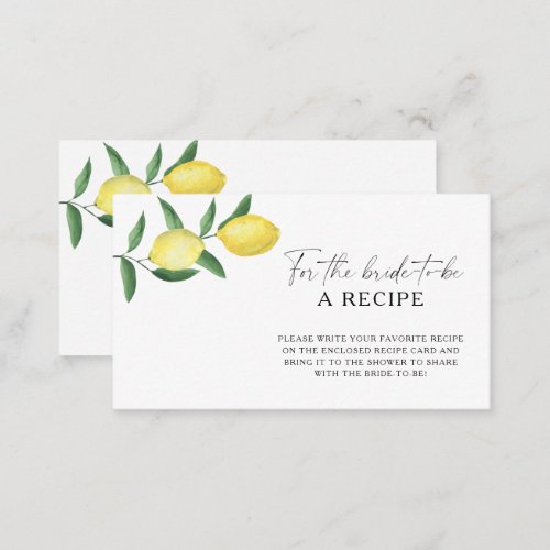 Lemon Citrus _ Recipe for the bride to be  Enclosure Card
