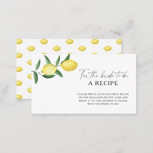 Lemon Citrus _ Recipe for the bride to be Enclosure Card