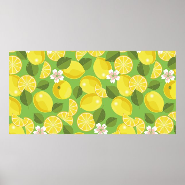 Lemon citrus seamless pattern background poster (Front)