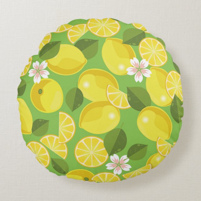 Lemon citrus seamless pattern background round pillow (Front)