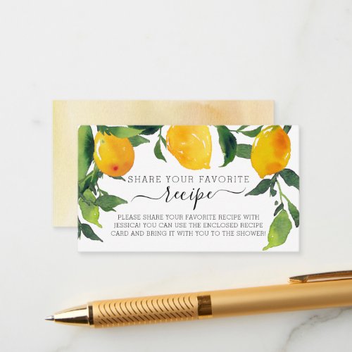 Lemon Citrus Share a Recipe Bridal Shower Enclosure Card