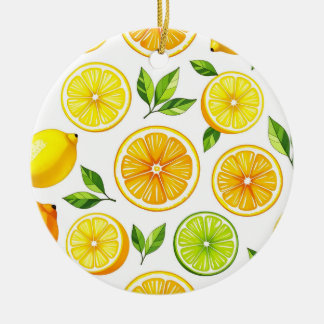 Lemon Citrus Slice Pattern Ceramic Ornament