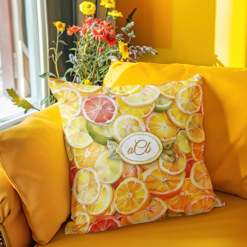 Lemon Citrus Slices Pillow with Custom Monogram