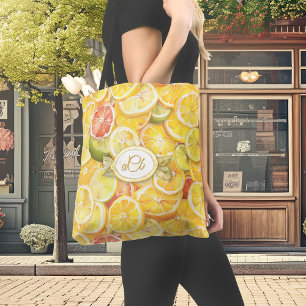 Lemon Citrus Slices with Custom Monogram Tote Bag