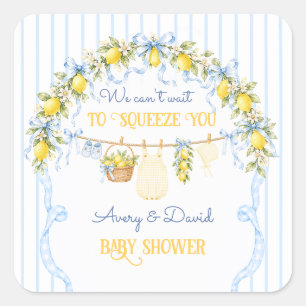 Lemon Citrus Squeeze Baby Shower Boy Clothes Bow Square Sticker