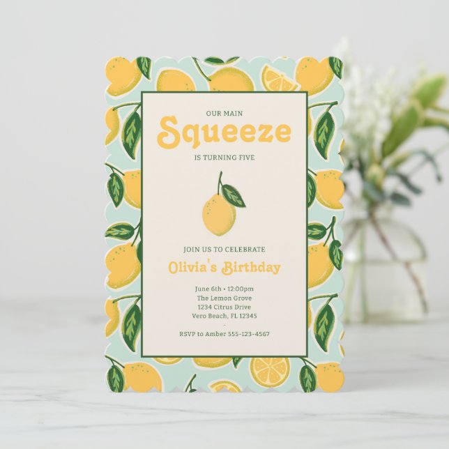 Lemon Citrus Squeeze Summer Birthday Invite (Standing Front)