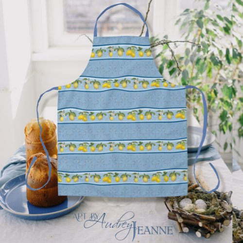 Lemon Citrus Stripe Farmhouse Blue French Country Apron