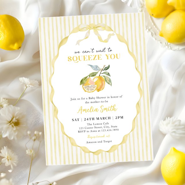 Lemon Citrus Stripes Baby Shower Invitation (Creator Uploaded)