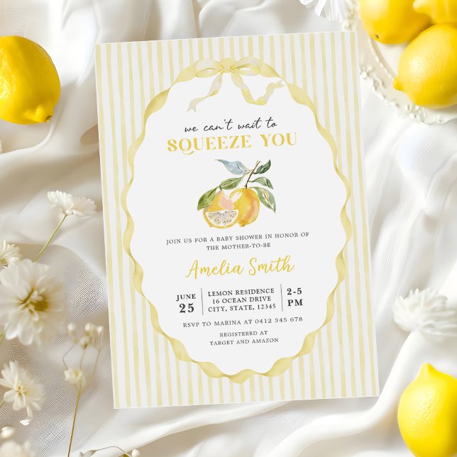 Lemon Citrus Stripes Baby Shower Invitation (Creator Uploaded)
