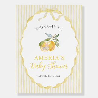 Lemon Citrus Stripes Baby Shower Welcome Sign