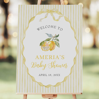 Lemon Citrus Stripes Baby Shower Welcome Sign