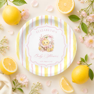 Lemon Citrus Stripes Girl Baby Shower Paper Plates