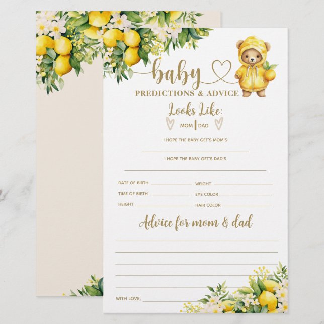 Lemon Citrus Summer Baby Shower Game (Front/Back)