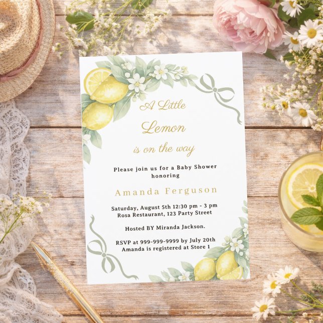 Lemon citrus summer gingham bow Baby Shower Invita Invitation (Creator Uploaded)