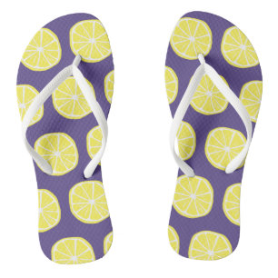 Lemon Citrus Summer Tropical Fruit Yellow Purple Flip Flops
